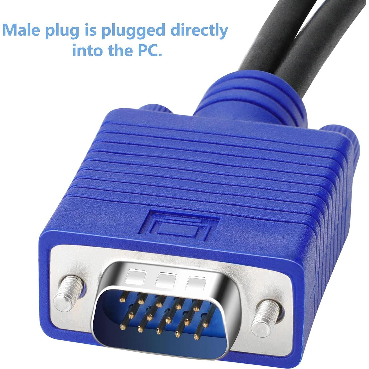 Cable Divisor VGA 1 Macho a 2 Hembras 33cm Duplicador de Pantalla