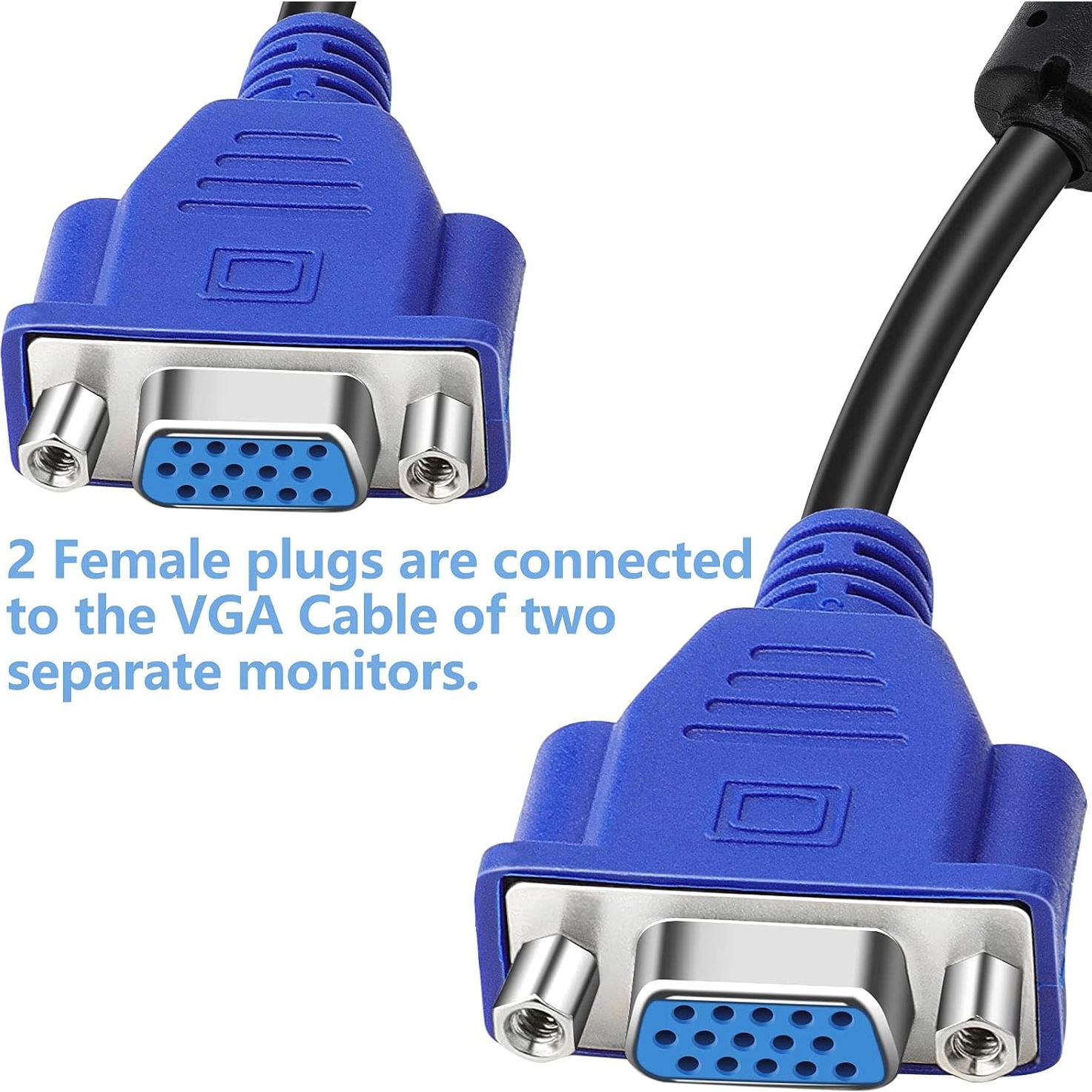 Cable Divisor VGA 1 Macho a 2 Hembras 33cm Duplicador de Pantalla