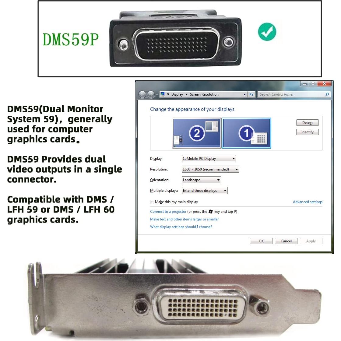 Cable Divisor DMS-59 Macho a Doble VGA Hembra 10cm Cablecc