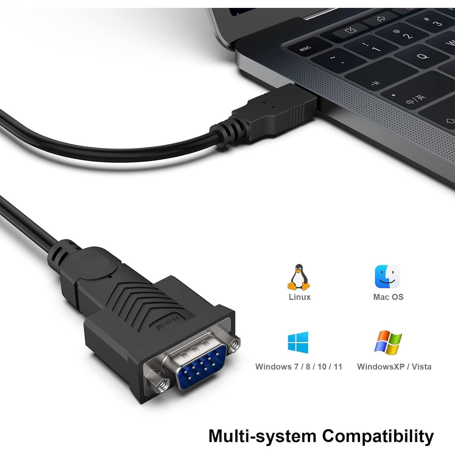 Adaptador USB a Serial BENFEI 1.83m RS-232 Macho DB9