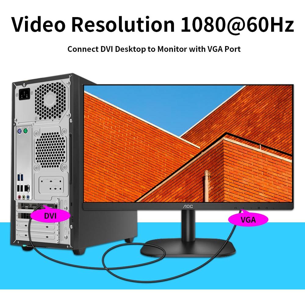 Cable DVI a VGA 7.62m Kirzi 1080P Full HD Unidireccional