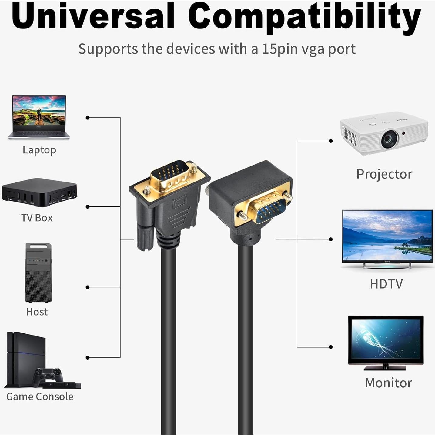 Cable VGA Macho a Macho Poyiccot 1.52m 90 Grados Full HD 1080p