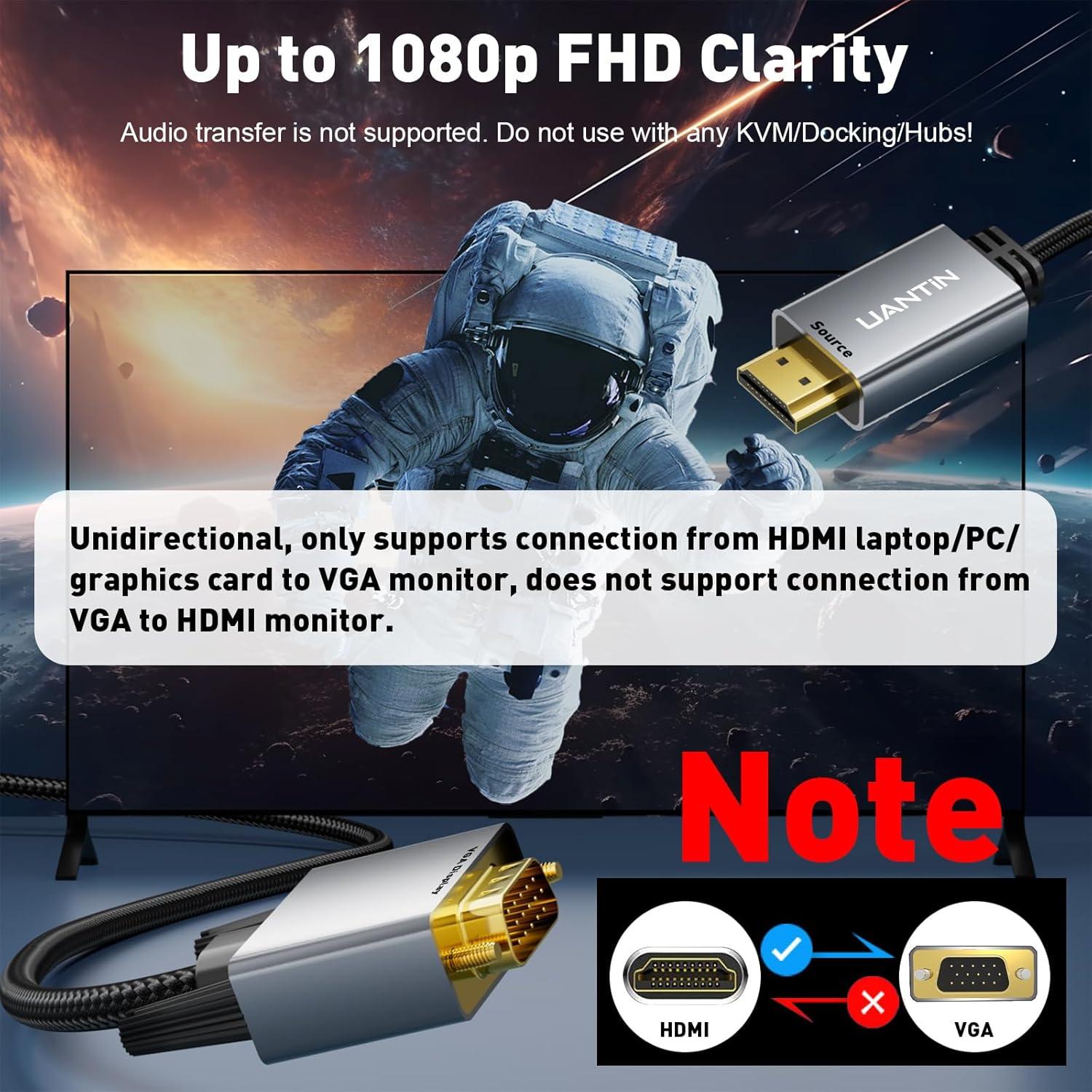 Adaptador HDMI a VGA UANTIN 1.83M 1080p Unidireccional