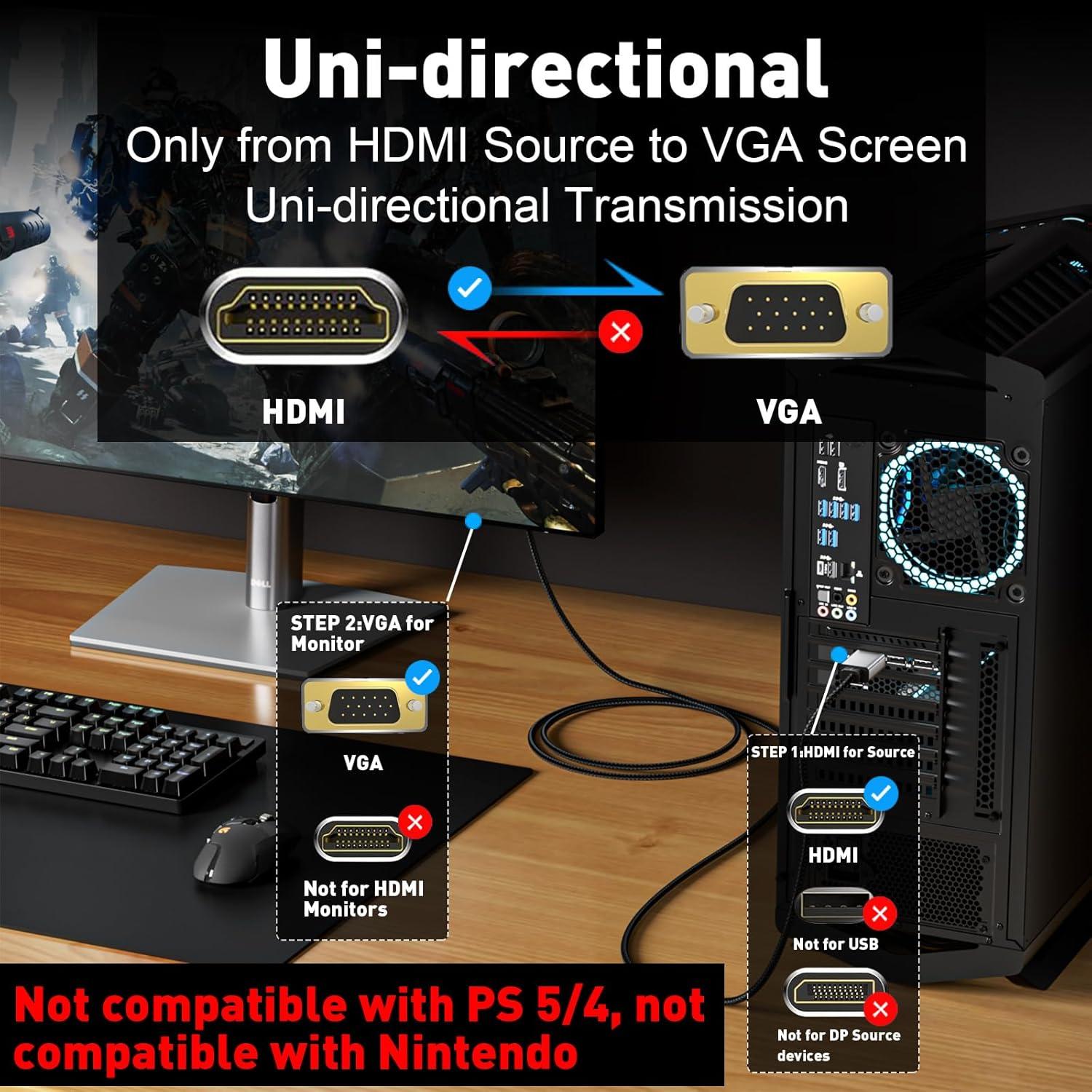 Adaptador HDMI a VGA UANTIN 1.83M 1080p Unidireccional