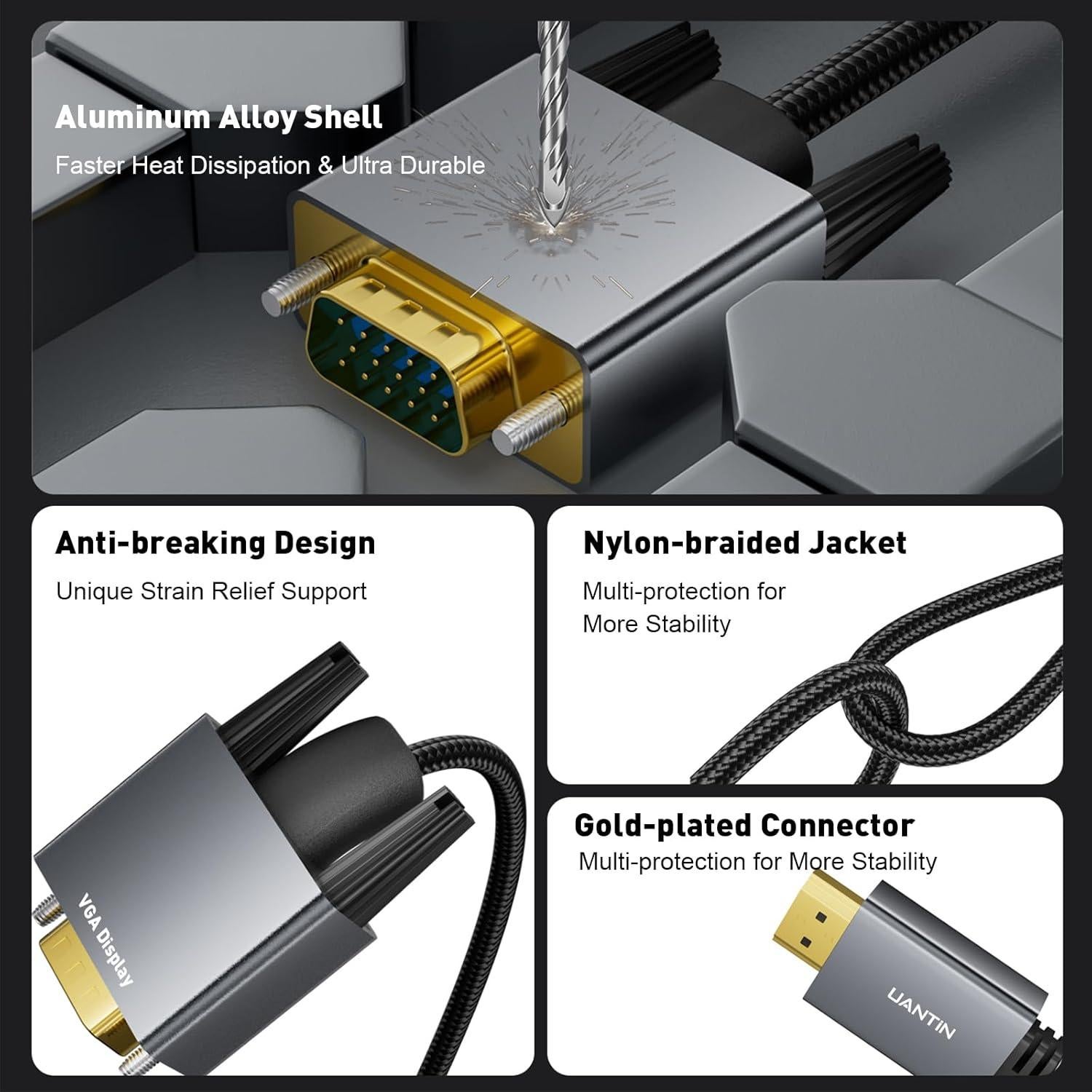 Adaptador HDMI a VGA UANTIN 1.83M 1080p Unidireccional