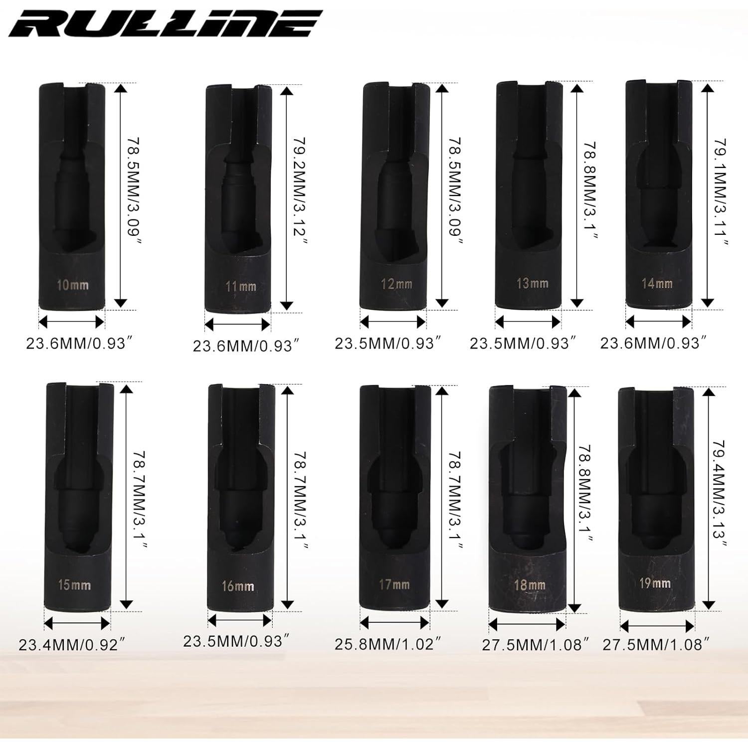 Juego de 10 Enchufes de Tuerca RULLINE 1/2" Acero Mejorado