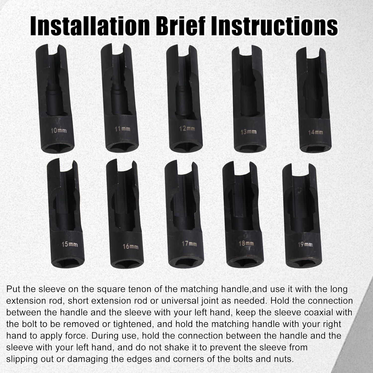 Juego de 10 Enchufes de Tuerca RULLINE 1/2" Acero Mejorado