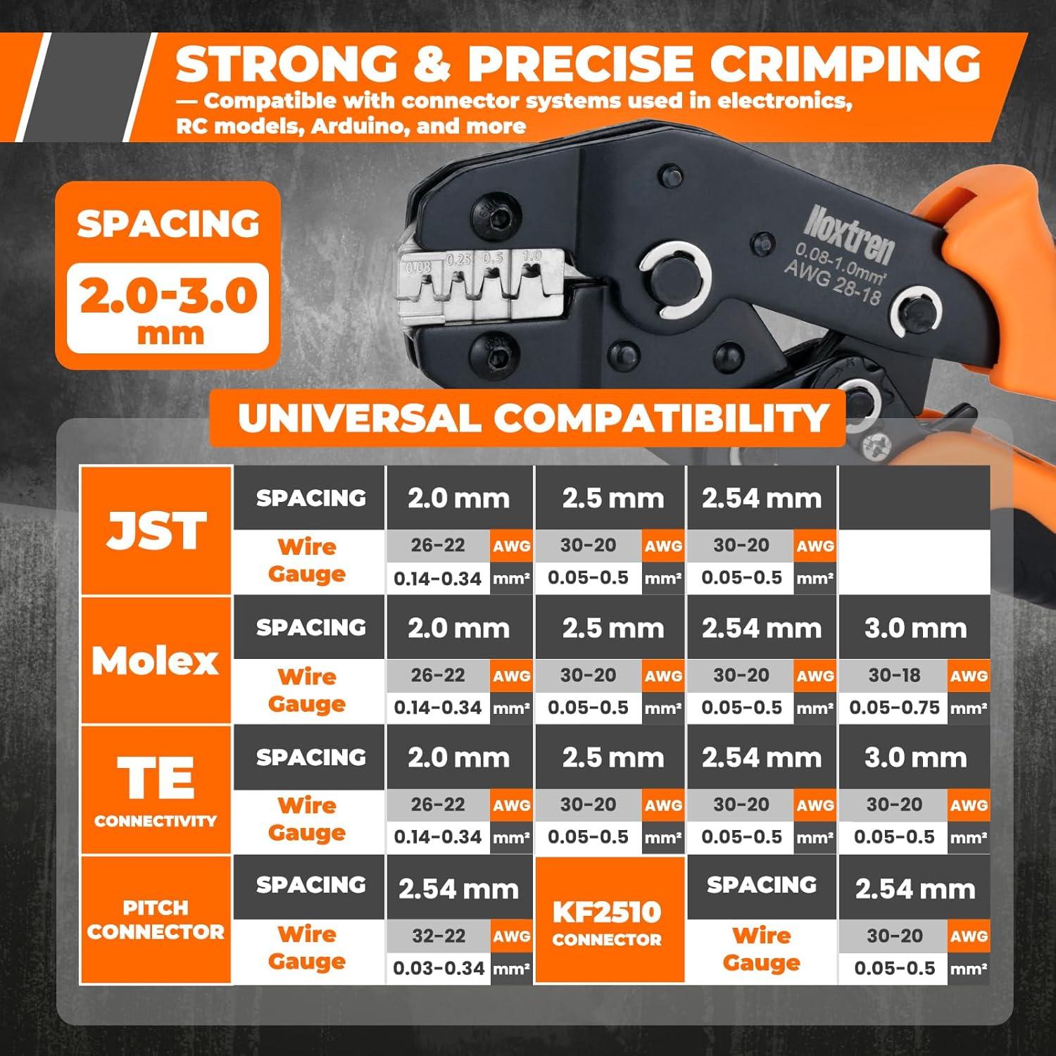 Kit de Crimpado Noxtren 1220 Piezas JST-XH 2.5mm y 2.54mm