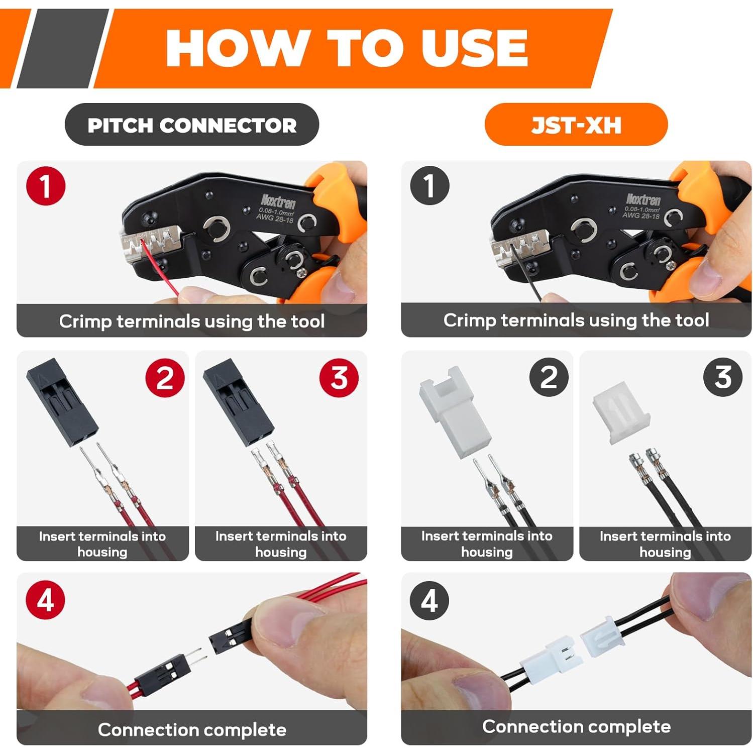 Kit de Crimpado Noxtren 1220 Piezas JST-XH 2.5mm y 2.54mm