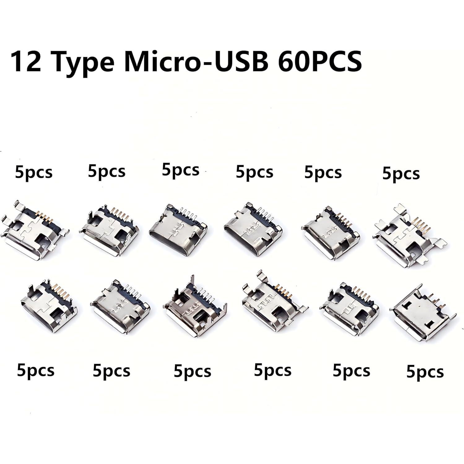 Kit de 60 Conectores Micro USB Femeninos ProCircFix 5 Pines