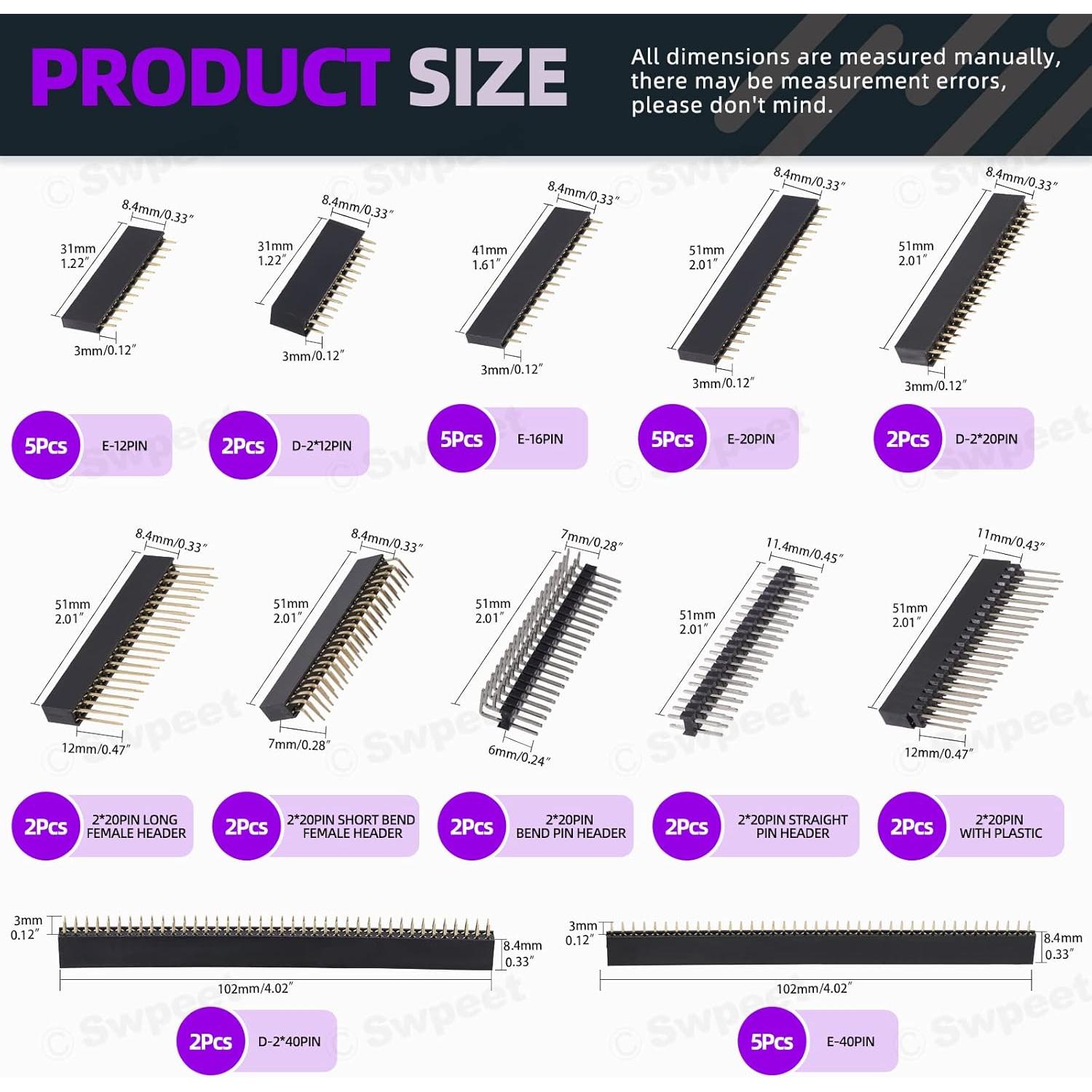 Kit de Conectores de Encabezado de Pin Femenino Swpeet 147Pcs