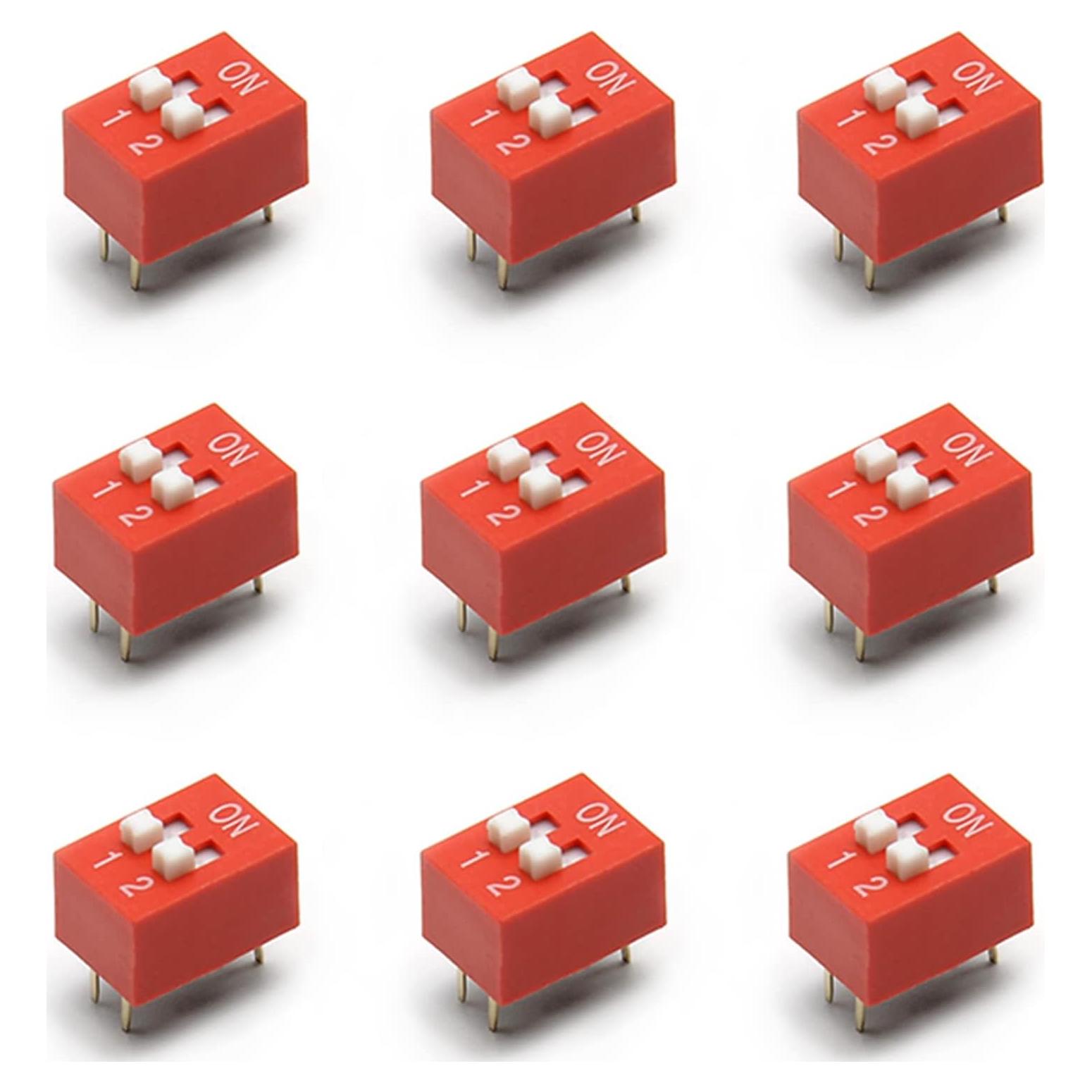 Interruptor DIP Horizontal Fielect 20 Pcs 2 Posiciones 2.54mm Rojo
