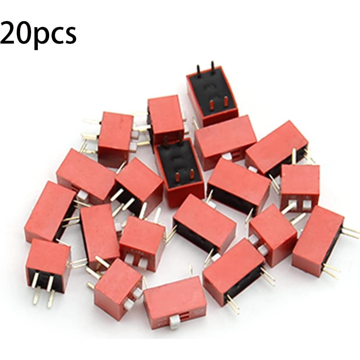 Interruptor DIP Horizontal Fielect 20 Pcs 2 Posiciones 2.54mm Rojo