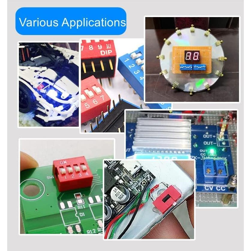 Interruptor DIP Horizontal Fielect 20 Pcs 2 Posiciones 2.54mm Rojo