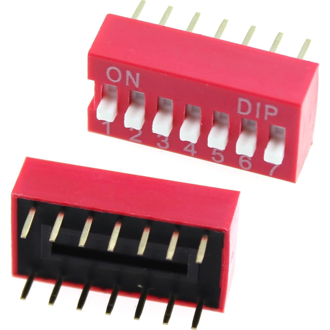 10 Interruptores DIP 7 Posiciones Rojo 2.54mm LUORNG