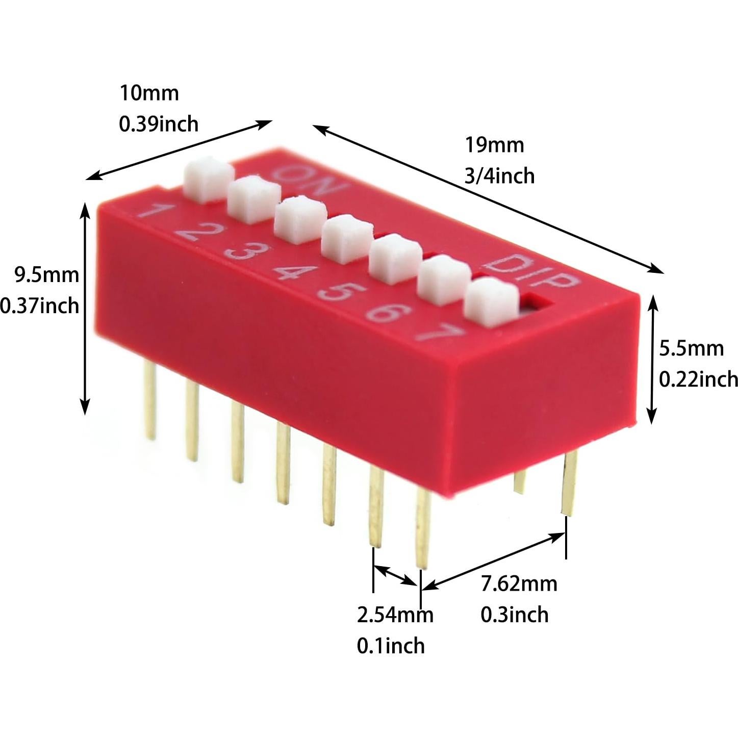 10 Interruptores DIP 7 Posiciones Rojo 2.54mm LUORNG