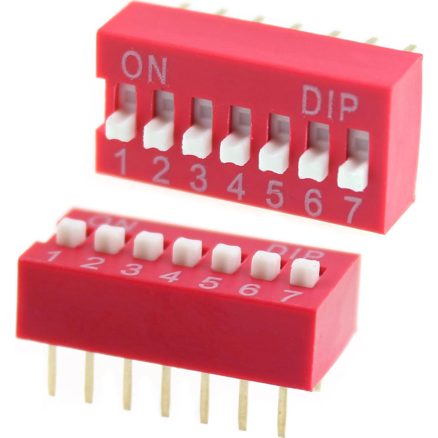10 Interruptores DIP 7 Posiciones Rojo 2.54mm LUORNG