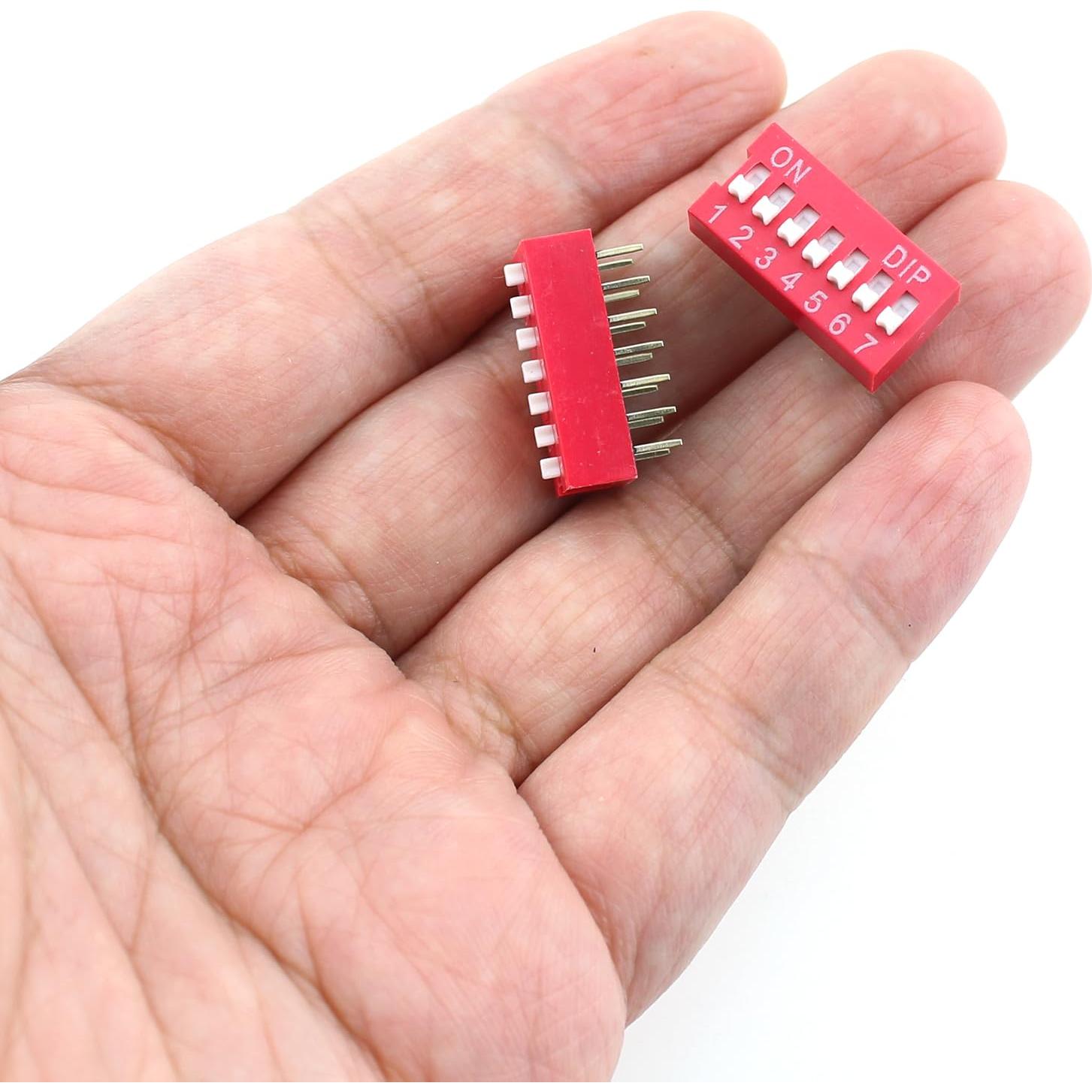 10 Interruptores DIP 7 Posiciones Rojo 2.54mm LUORNG