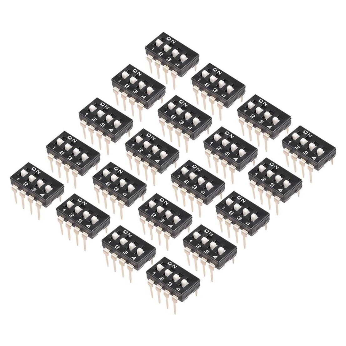 Interruptor DIP 4 Posiciones uxcell 20 Pcs 2.54mm Negro