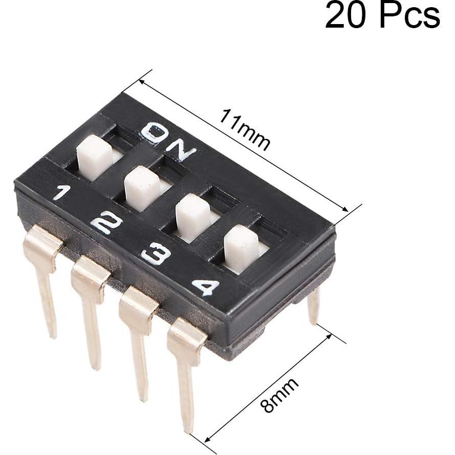 Interruptor DIP 4 Posiciones uxcell 20 Pcs 2.54mm Negro