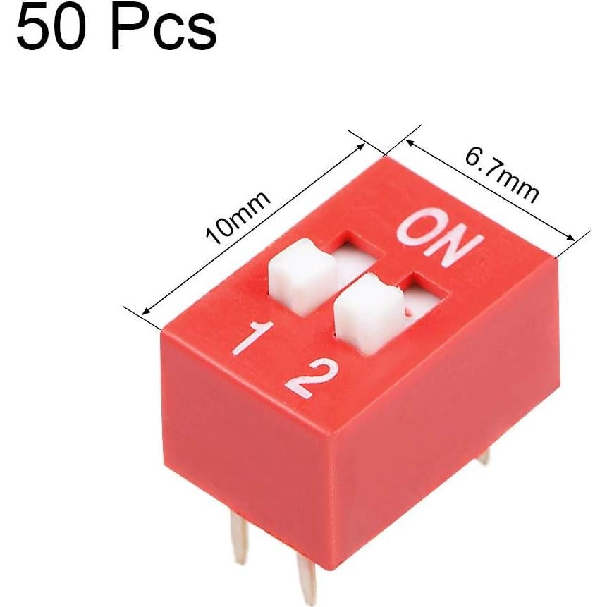 Interruptor DIP Rojo uxcell 50 Pcs 2 Posiciones 2.54mm