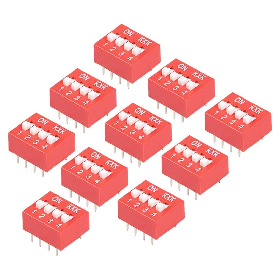 Interruptor DIP 4 Posiciones Rosa uxcell 10 Pcs 2.54mm