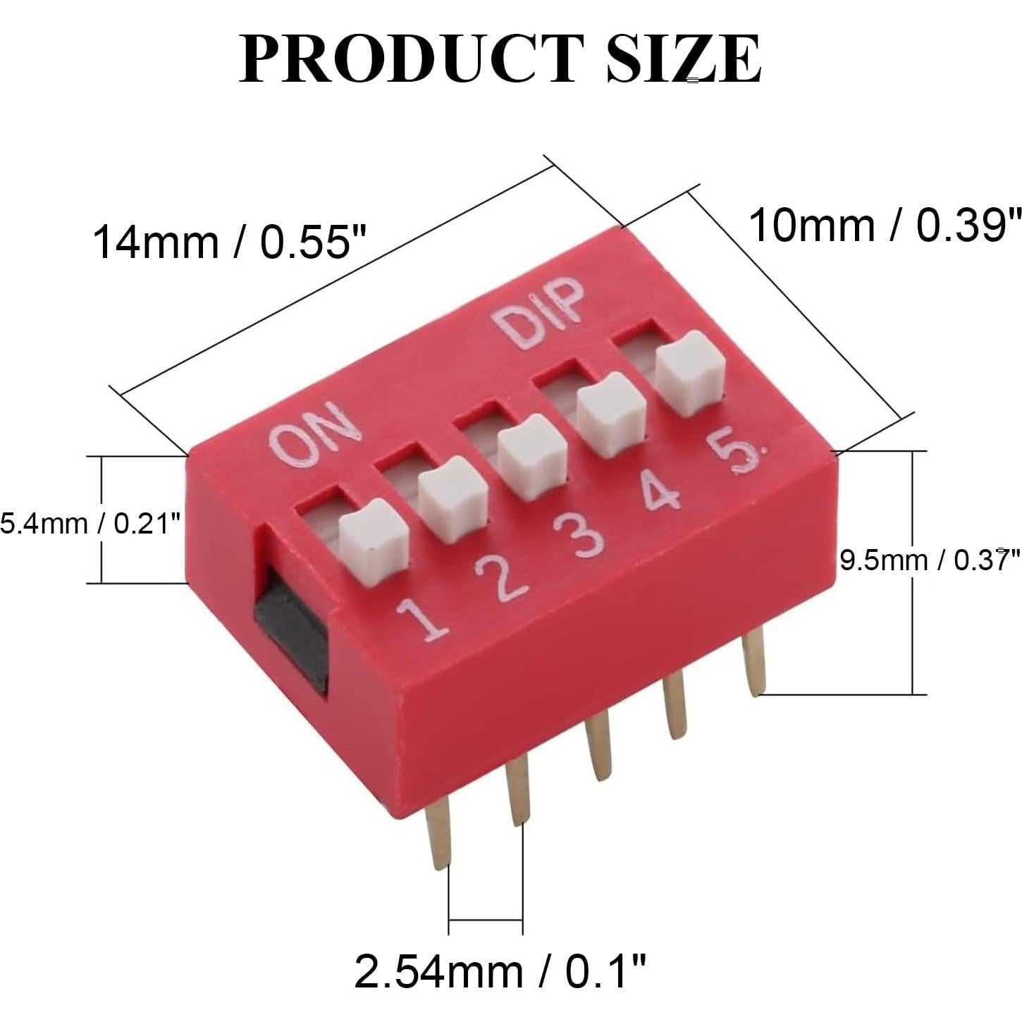 Interruptor DIP Horizontal Fielect 10pcs 5 Posiciones 2.54mm Rojo