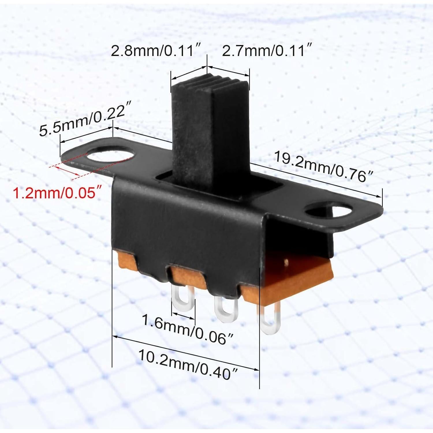100pcs Mini Interruptor Deslizante SPDT Juasky SS-12F15 10x6x5mm