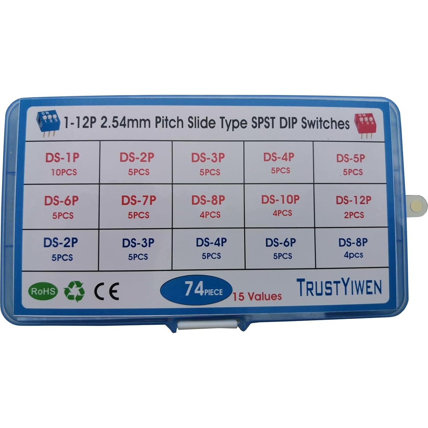 Kit de Interruptores DIP SPST Deslizantes 74PCS Rojo Azul