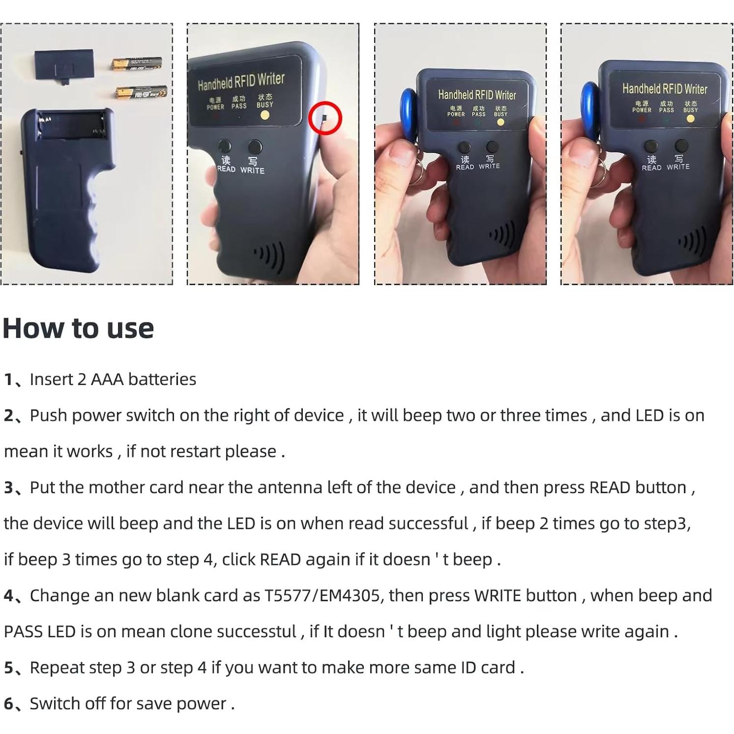 Lector y Escritor RFID 125kHz Bivpreom con 5 llaveros y 5 tarjetas