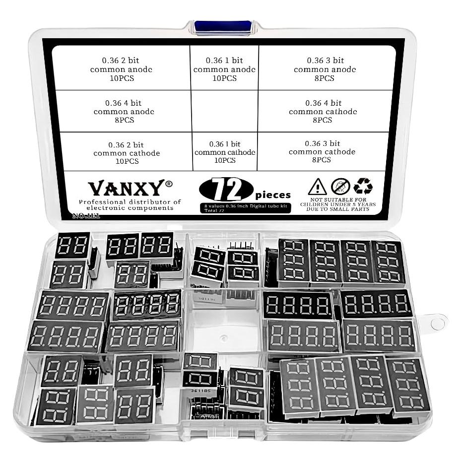 72 Piezas LED Rojo 7 Segmentos 0.36" Anodo Común VANXY