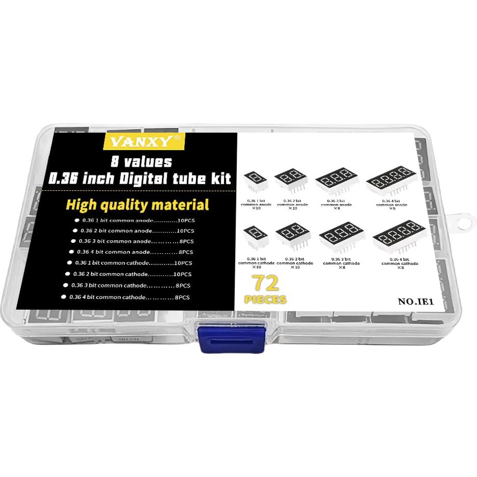 72 Piezas LED Rojo 7 Segmentos 0.36" Anodo Común VANXY