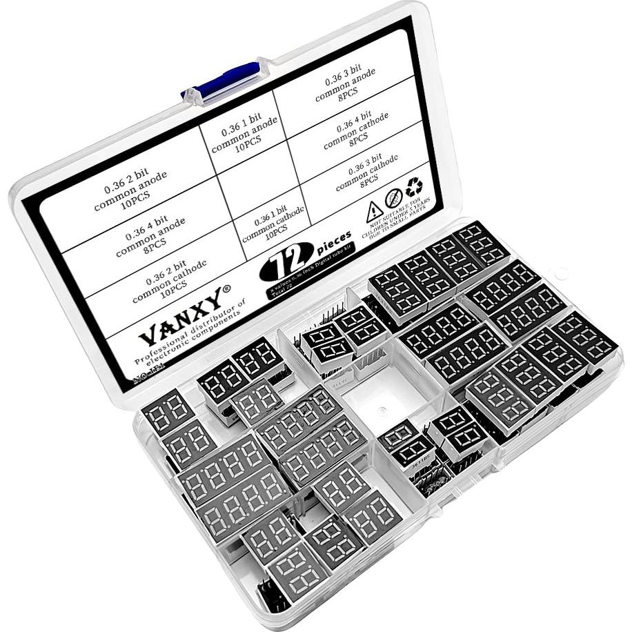 72 Piezas LED Rojo 7 Segmentos 0.36" Anodo Común VANXY