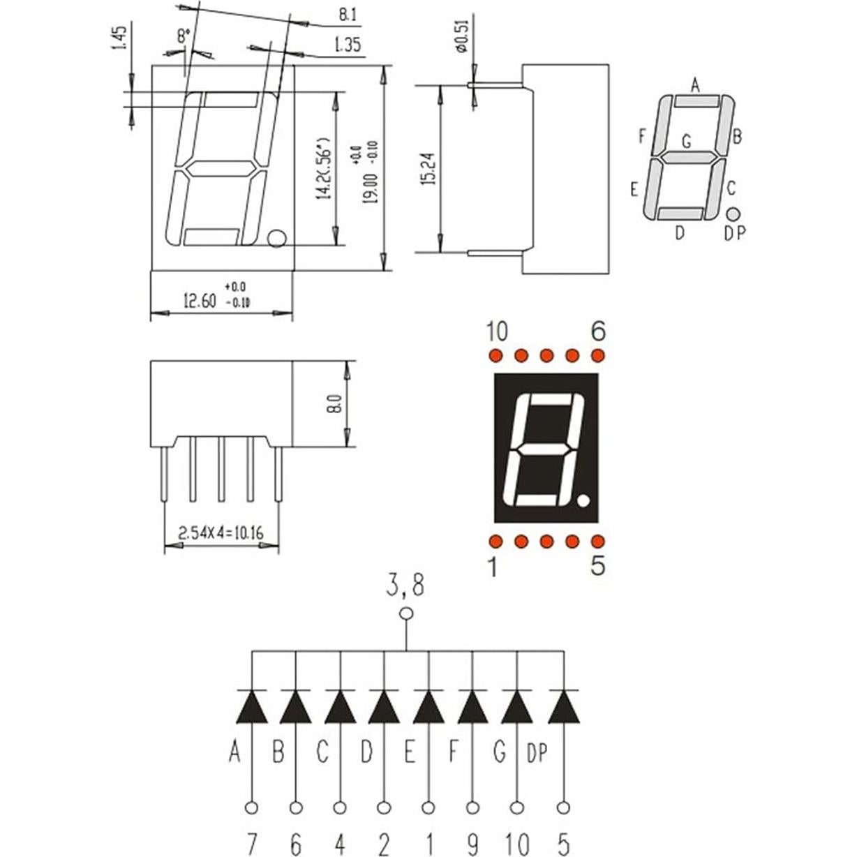 Tubo Digital LED Verde PATIKIL 20 Unidades 0.56" 3.3V 10 Pines