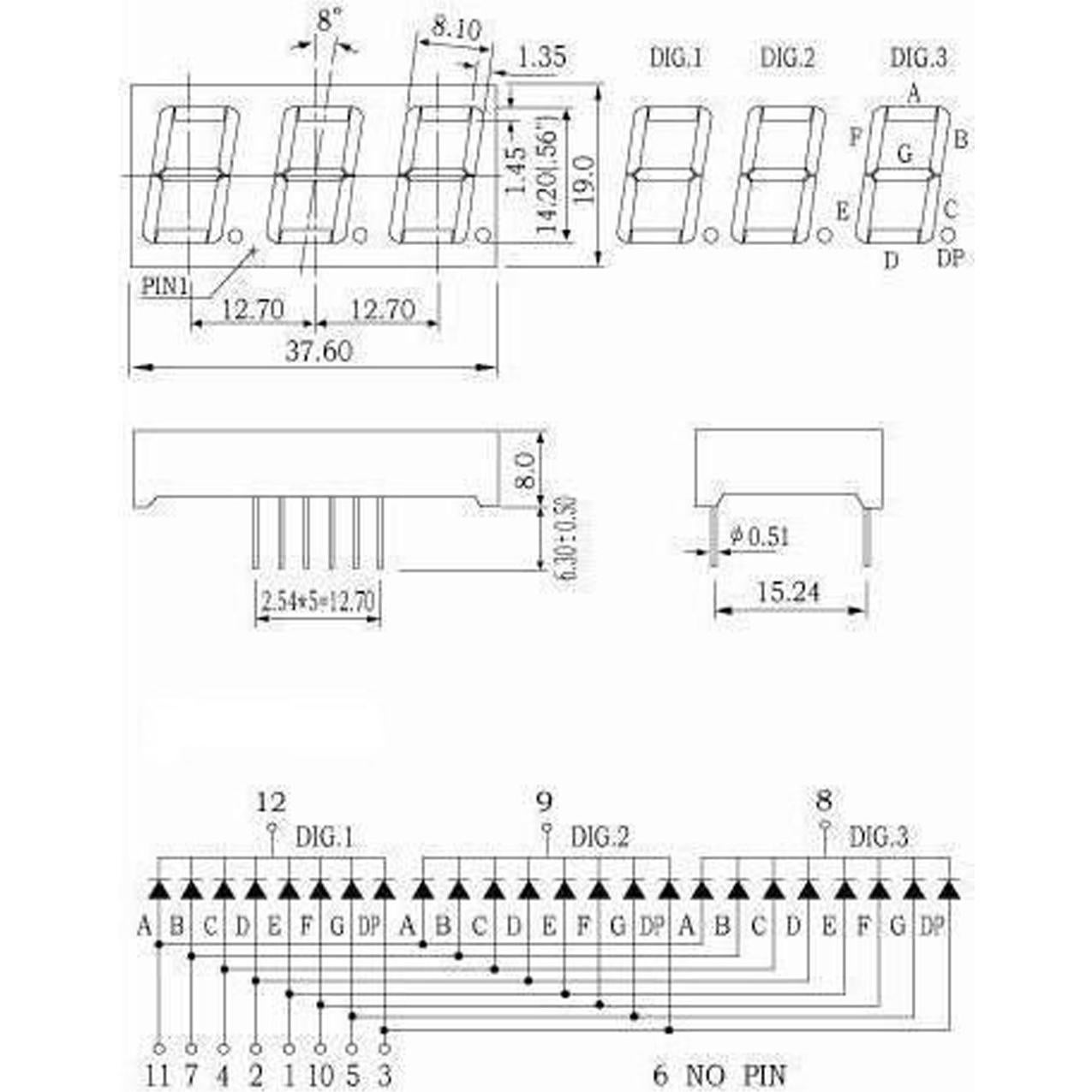 0.56" 3 Digit 7-Segment Red LED