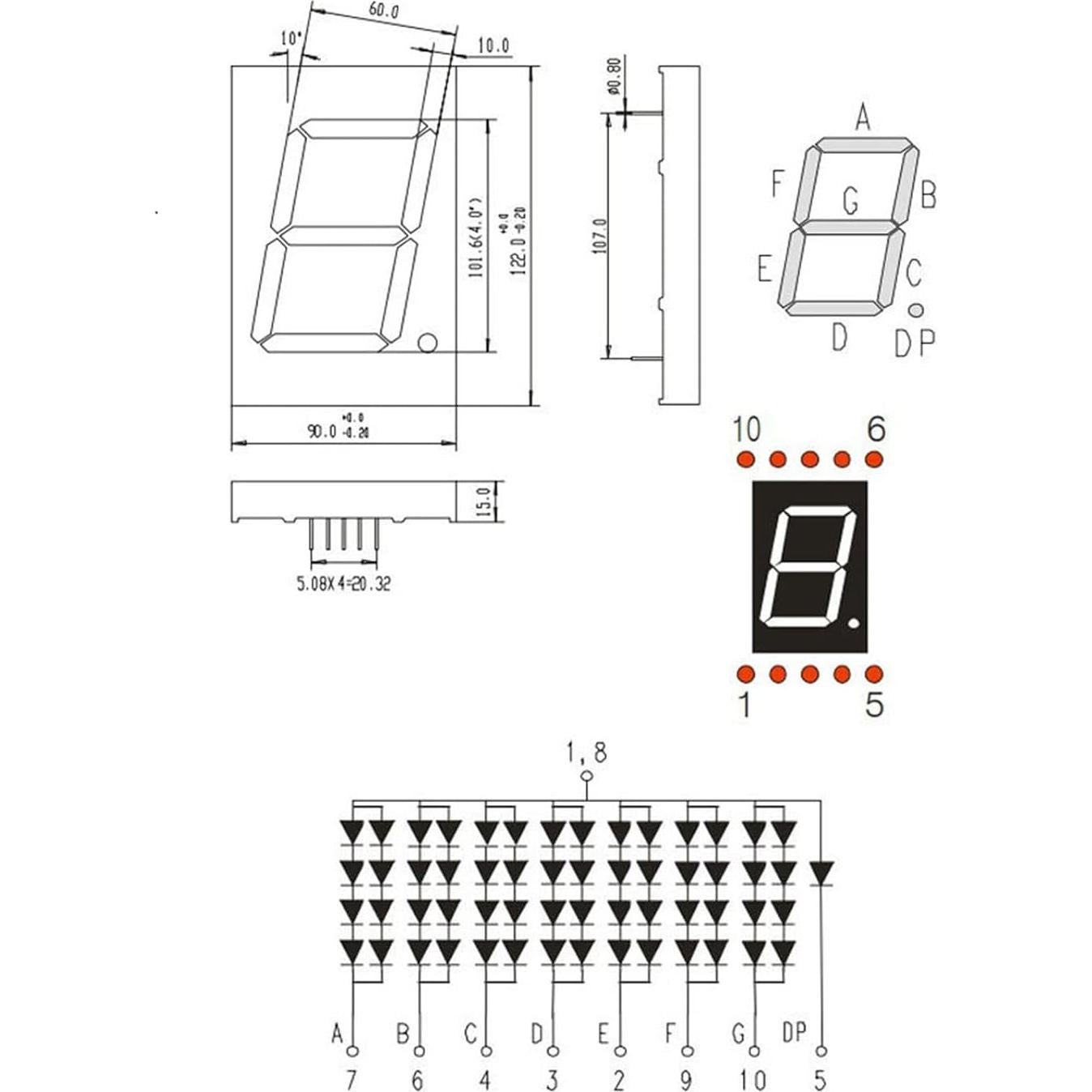 Tubo Digital LED PATIKIL 7 Segmentos Rojo 10 Pines 7.2V 4"