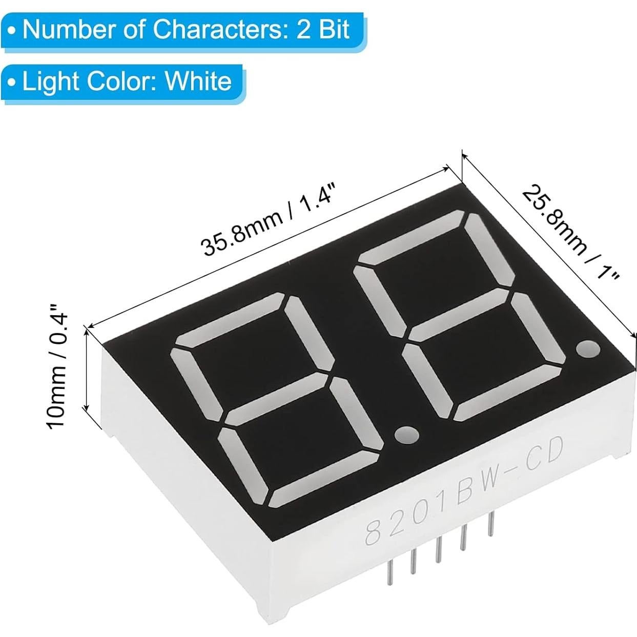 Tubo Digital LED PATIKIL 5 Piezas Anodo Común 2 Bit 3.3V Blanco