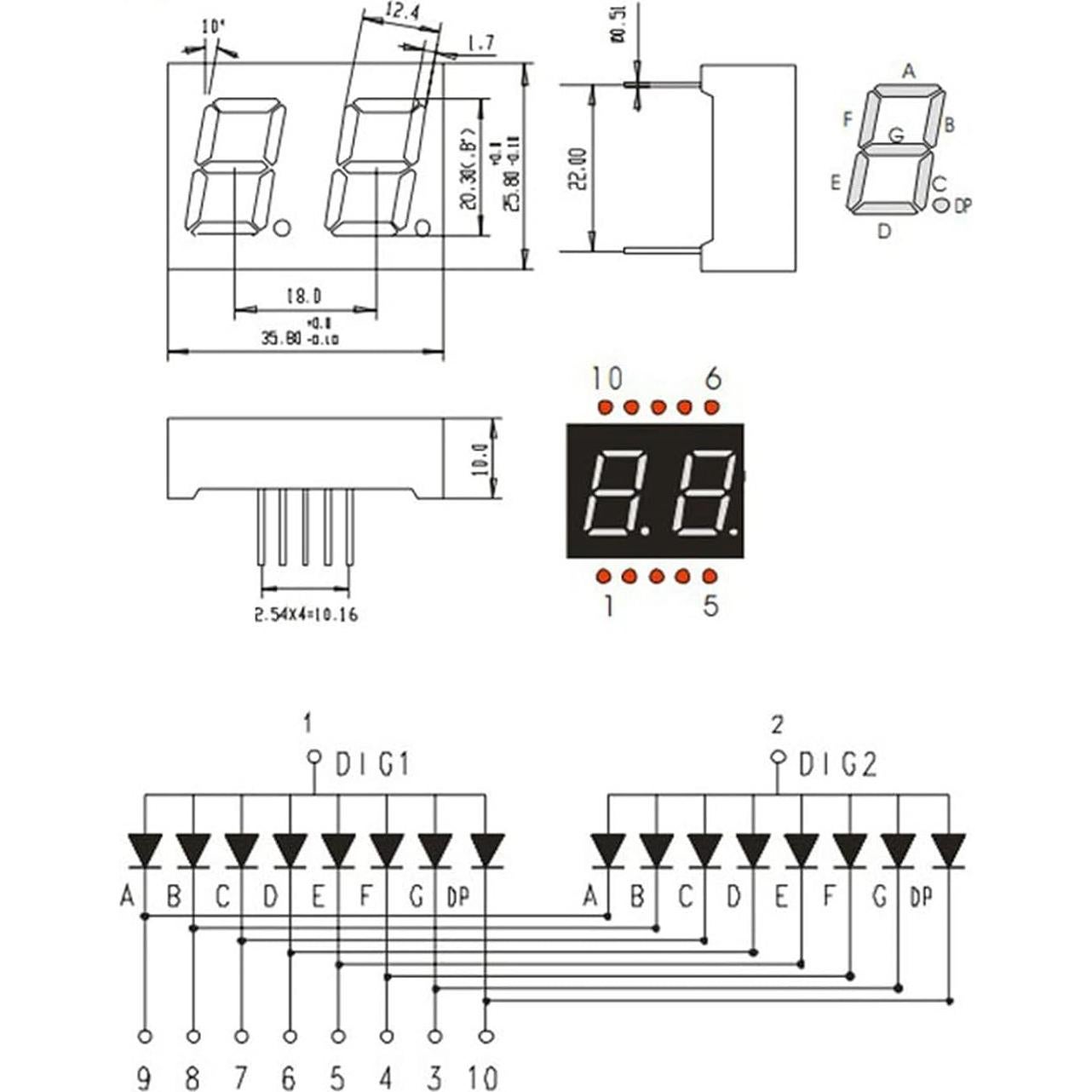 Tubo Digital LED PATIKIL 5 Piezas Anodo Común 2 Bit 3.3V Blanco