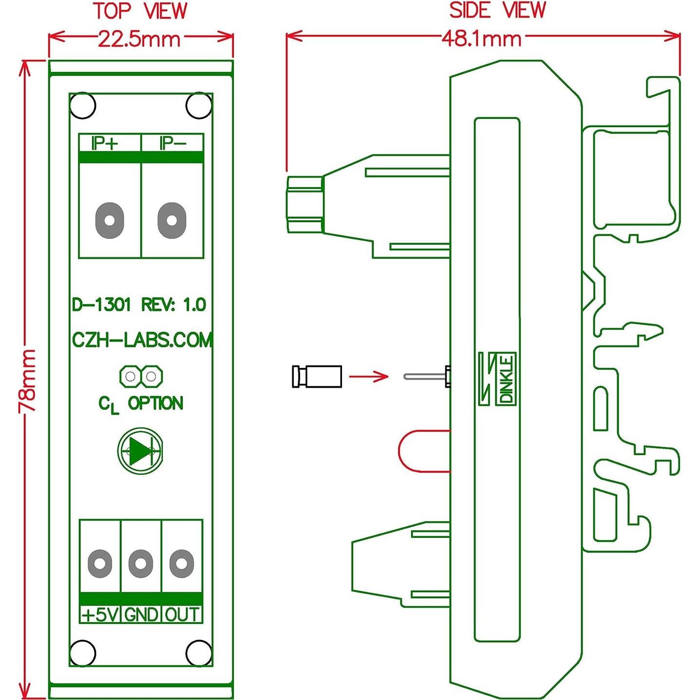Módulo Sensor Corriente AC/DC DINKLE Montaje Riel DIN 20A