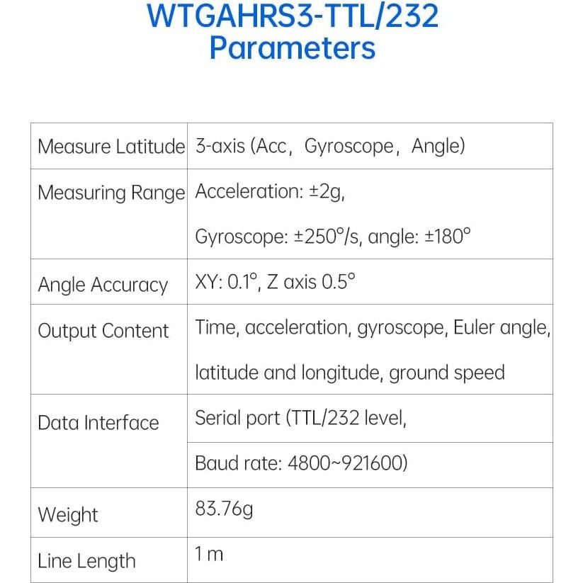 Sensor de Navegación Inercial WitMotion WTGAHRS3-TTL 6 Ejes