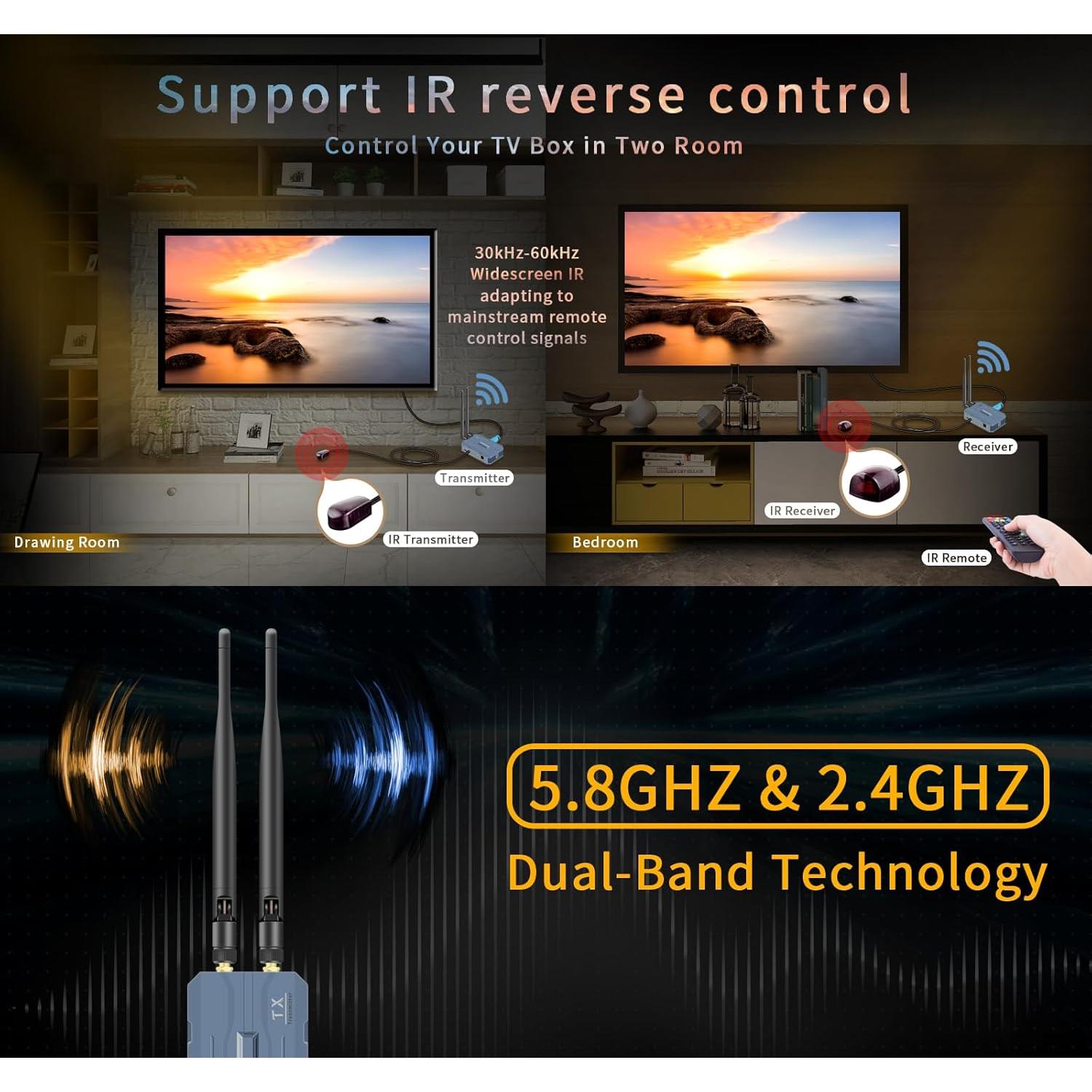 Transmisor y Receptor HDMI Inalámbrico 4K 1TX 2RX 250M