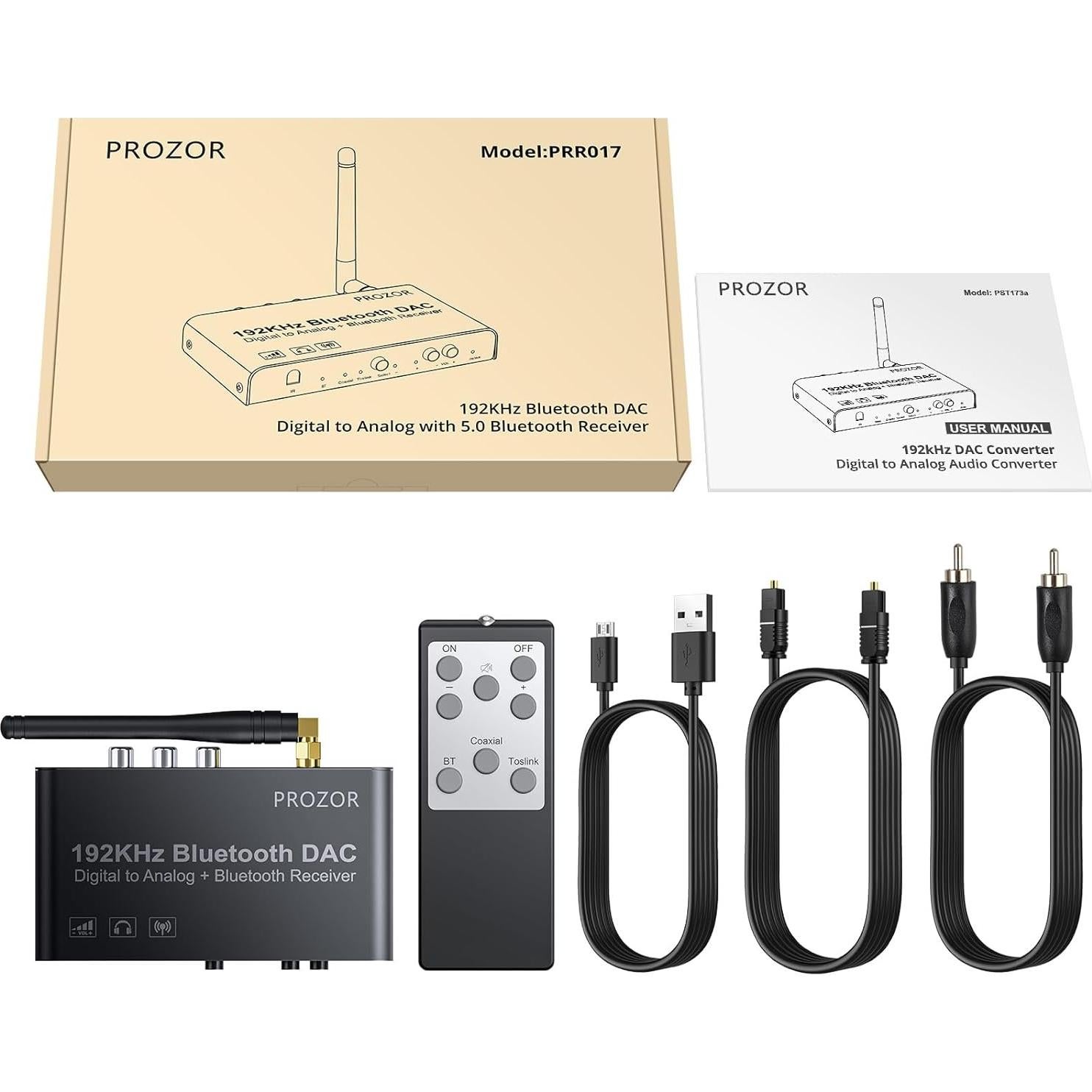 Convertidor DAC PROZOR Bluetooth 5.0 192kHz RCA 3.5mm