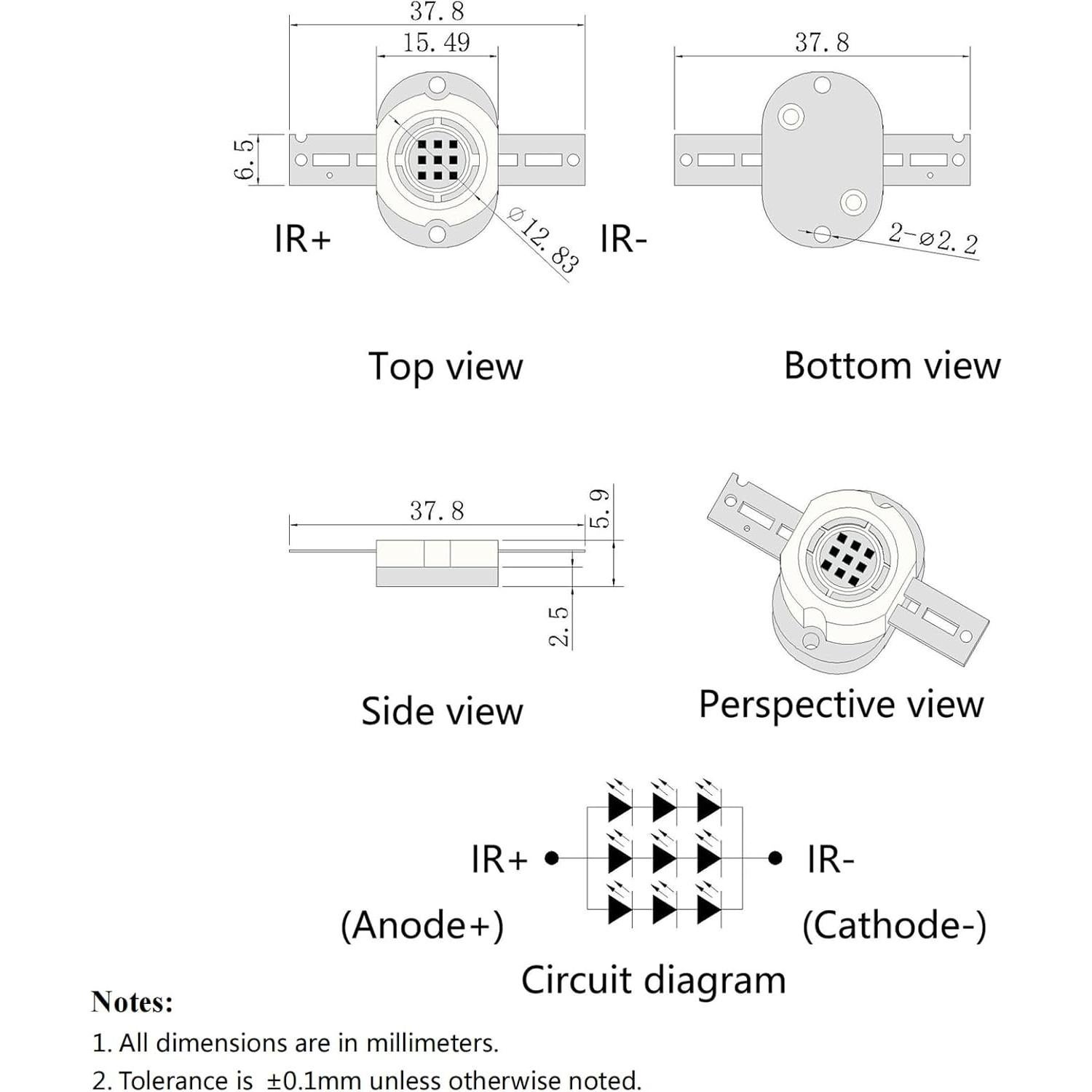 Chip LED Infrarrojo 5W LEDGUHON 850nm para CCTV DIY
