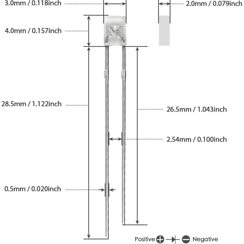 Diodo LED Blanco 2x3x4mm GuuYebe 100pcs DC 3V 20mA