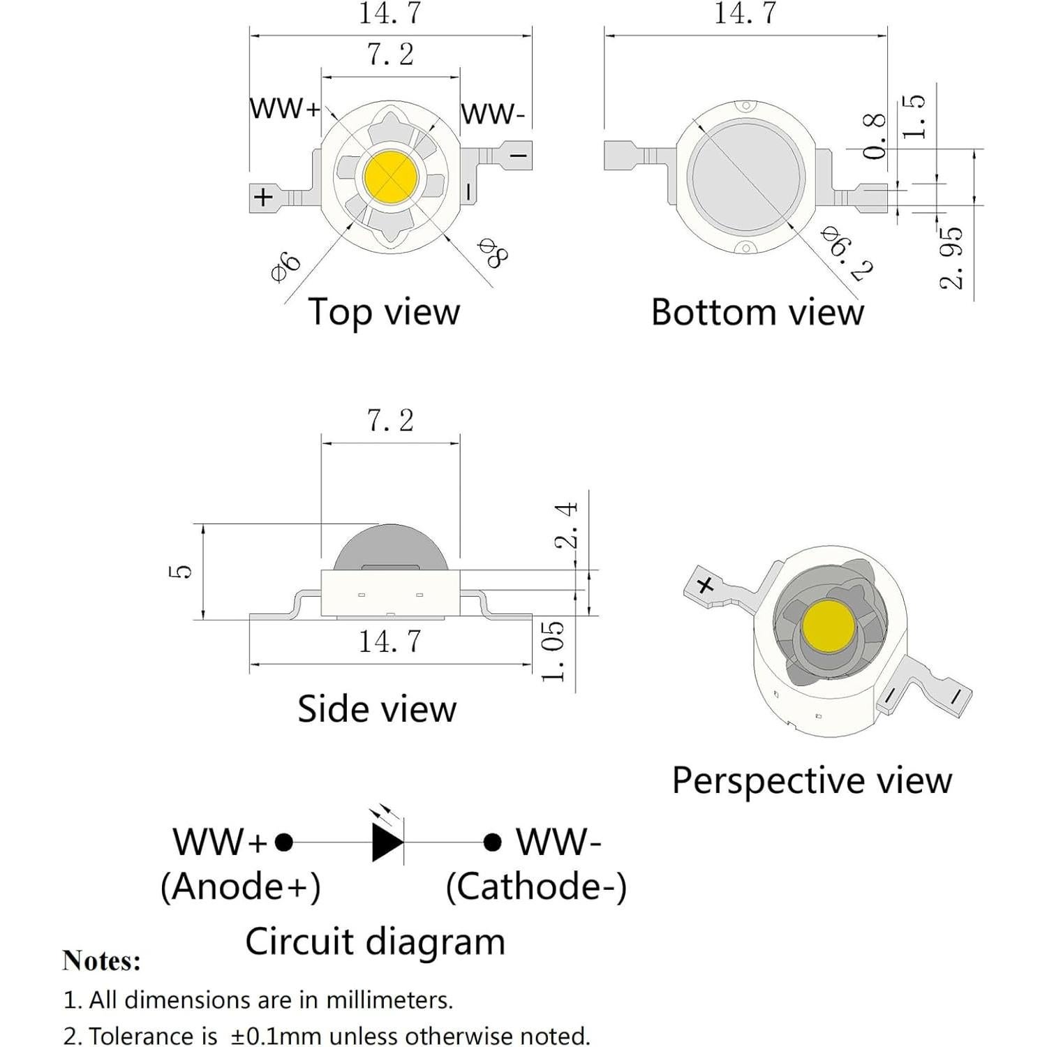 10 Pcs Chip LED 3W Blanco Cálido LEDGUHON CRI 95