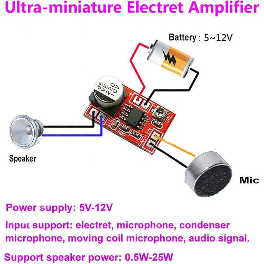 2PCS Módulo Amplificador de Micrófono Electret QINIZX LM386 750mW