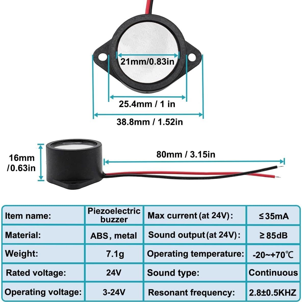 5 Zumbadores Piezoeléctricos Impermeables 24V HANSOOL 2616