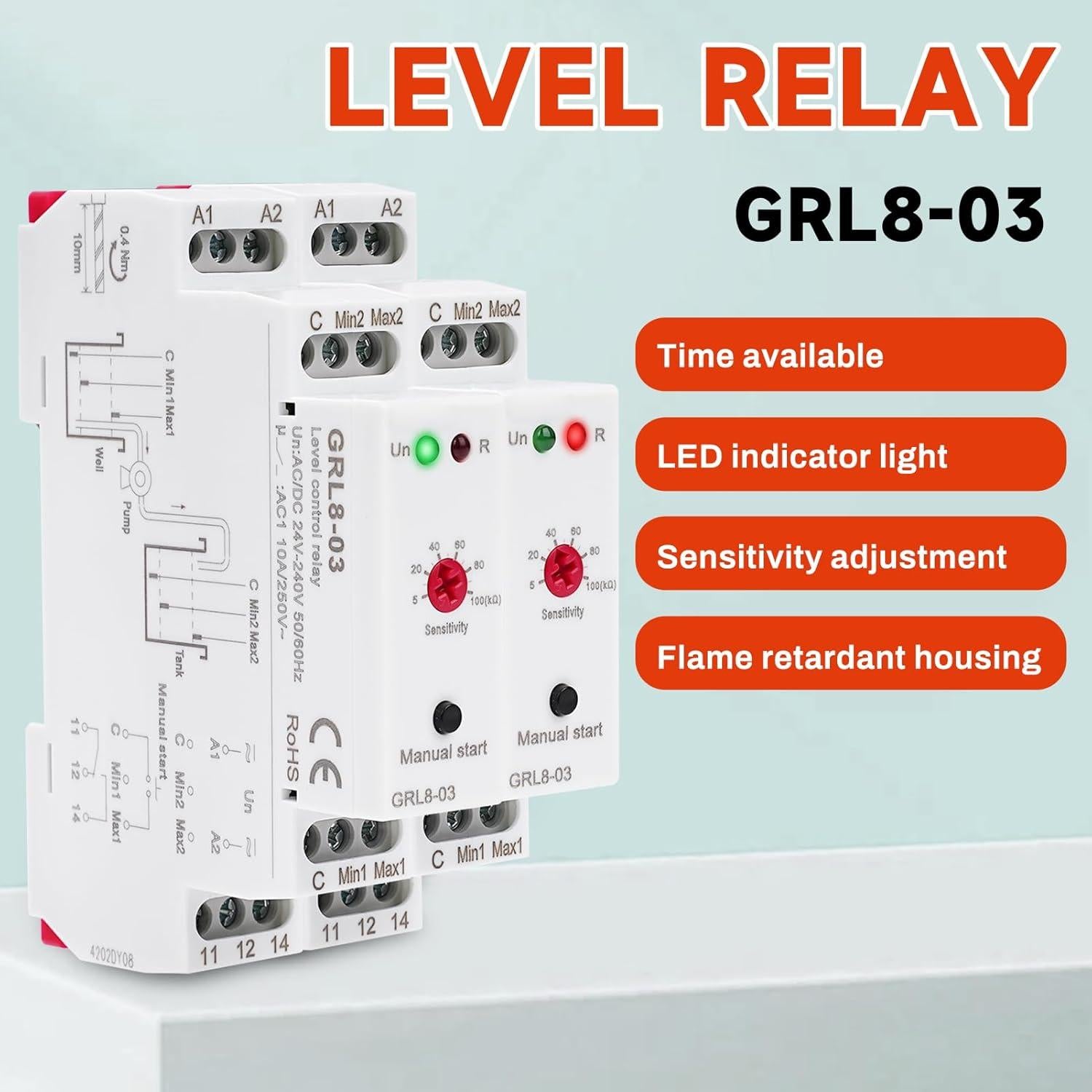 Relé de Control de Nivel de Líquido ZPSHYD GRL8-03 10A 24-240V