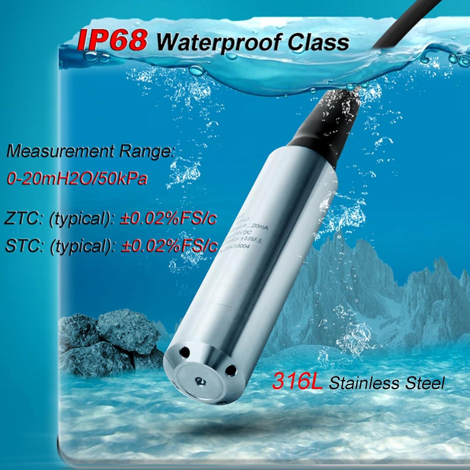 Sensor de Nivel de Agua Submersible INTBUYING 4-20mA IP68 20M