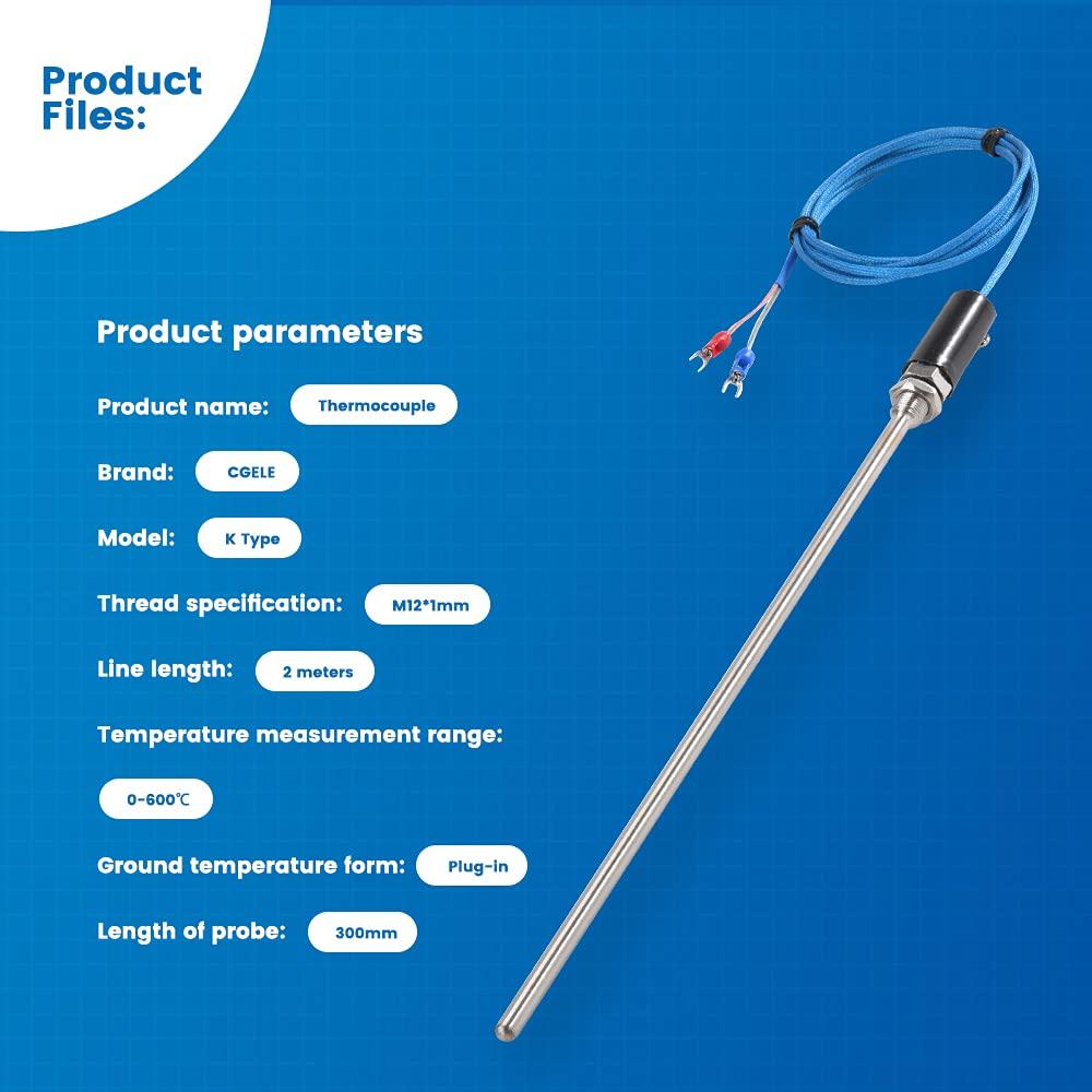 Sensor de Temperatura Termopar Tipo K CGELE 0-600°C Sonda 300mm